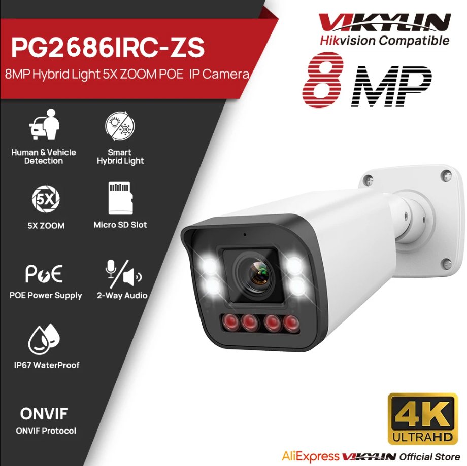 Home Security Lights Outdoors - VIKYLIN 8MP 5X Zoom Bullet IP