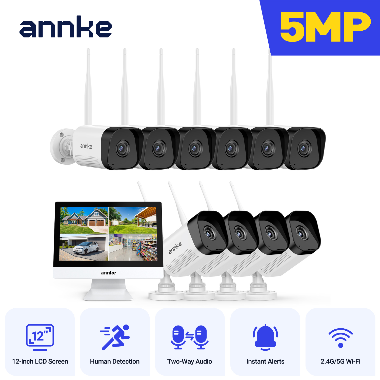 Home Security Kit With Camera - ANNKE 5MP Wireless Security Cameras Kit
