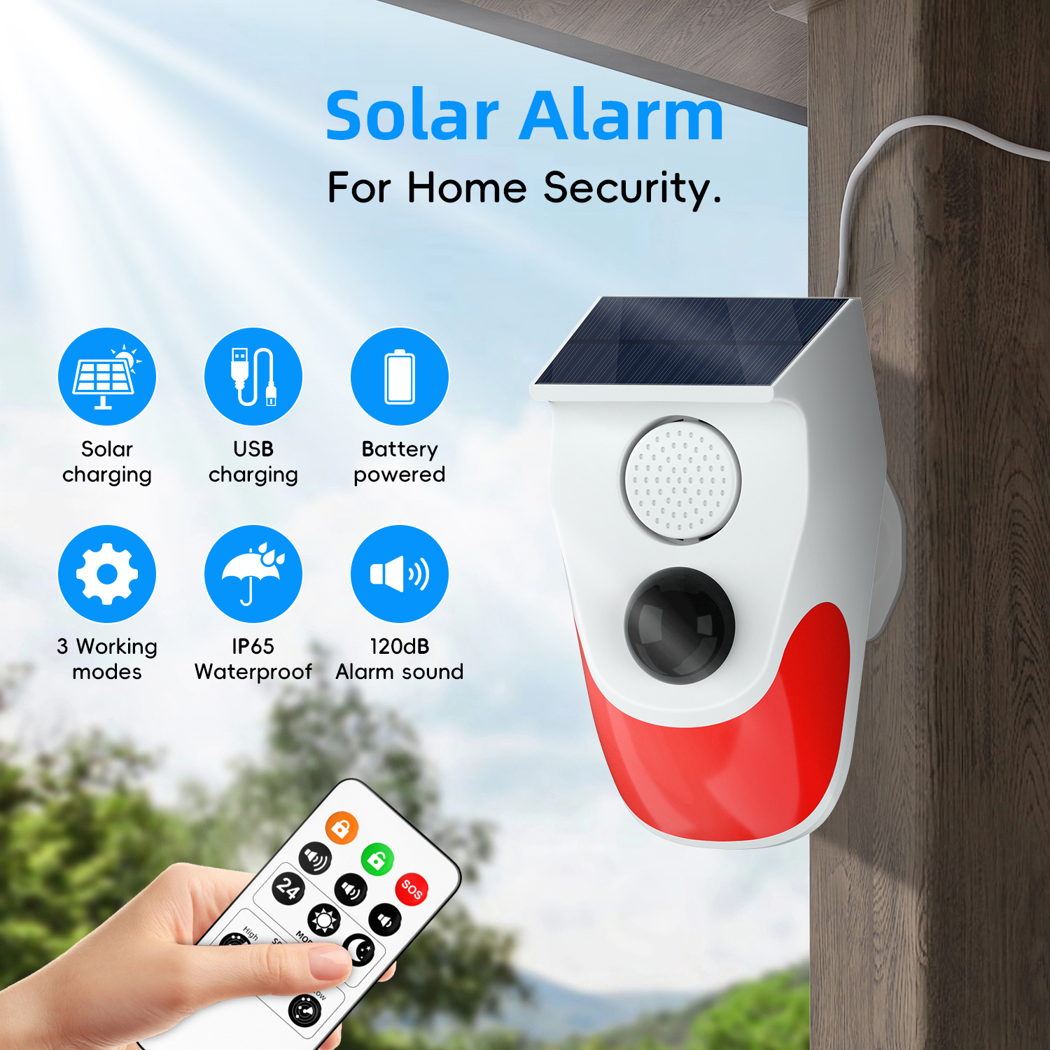 Home Security Lights Outdoors - 433mhz Motion Sensors Solar Sound Light