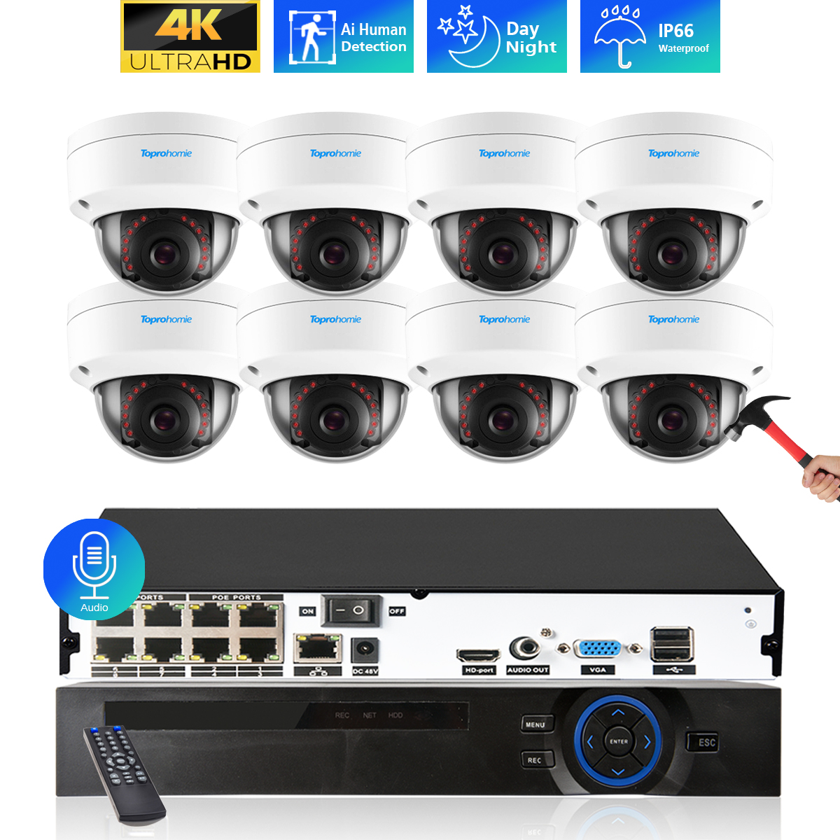 Home Security Kit With Camera - 8CH 4K NVR Kit H.265 CCTV