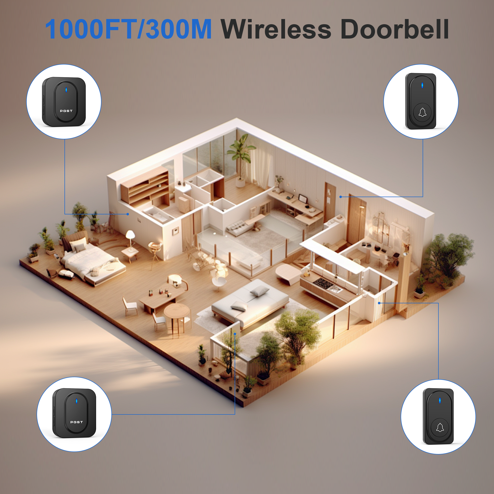 PGST Wireless Doorbell 36 Chim - Home Security Lights Outdoors のレビューと価格