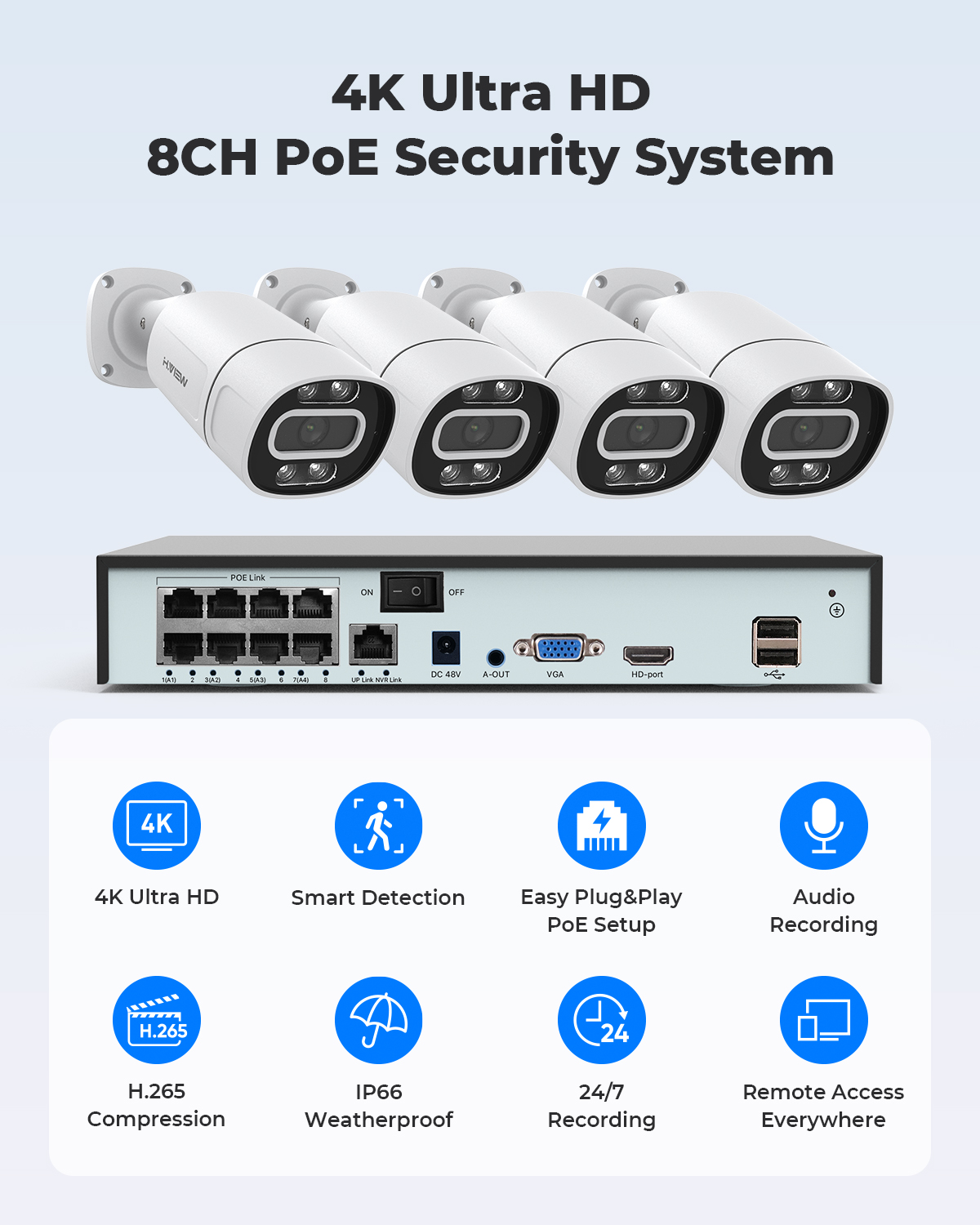 H.View 4K 5Mp 8Mp poe Cctv Sec - Home Security News のレビューと価格
