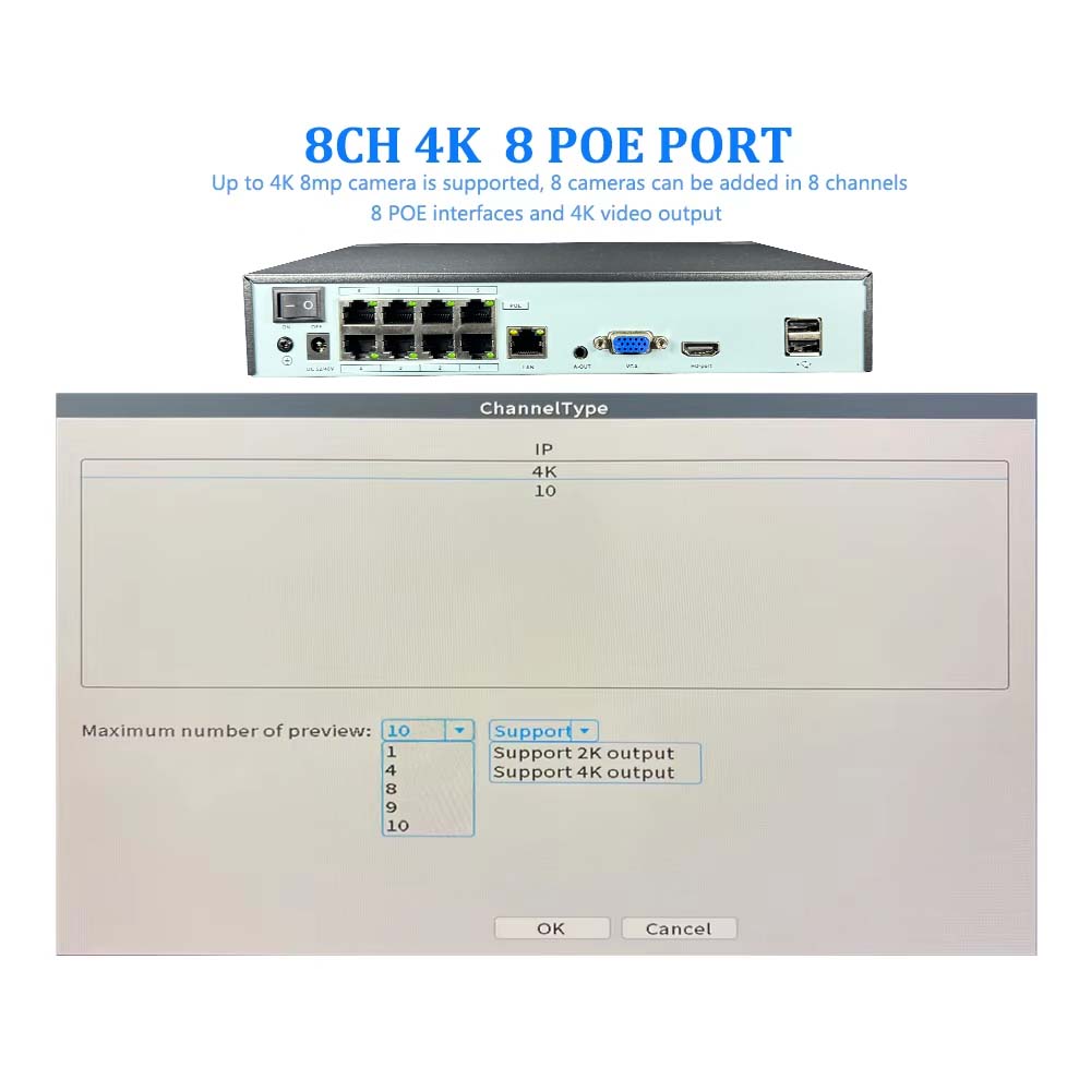 4K 10CH NVR 4/8Port POE For 8M - Home Security Camera のレビューと価格